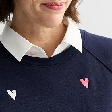Women's Chelsea & Theodore Long Sleeve Crew Neck Sweater With Hearts