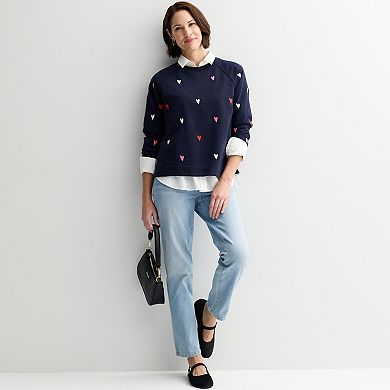 Women's Chelsea & Theodore Long Sleeve Crew Neck Sweater With Hearts
