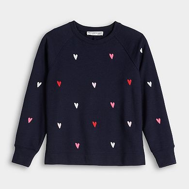Women's Chelsea & Theodore Long Sleeve Crew Neck Sweater With Hearts