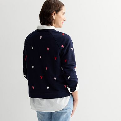 Women's Chelsea & Theodore Long Sleeve Crew Neck Sweater With Hearts