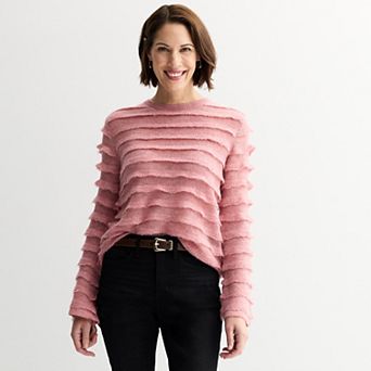 Women's Chelsea & Theodore Long Sleeve Wide Neck Ruffle Detail Sweater