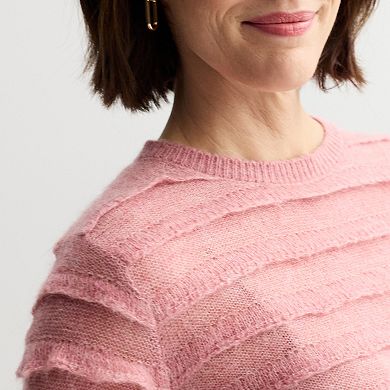 Women's Chelsea & Theodore Long Sleeve Wide Neck Ruffle Detail Sweater