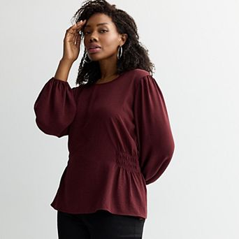 Plus Size Nine West Cinched Long Sleeve Blouse