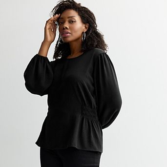 Plus Size Nine West Cinched Long Sleeve Blouse
