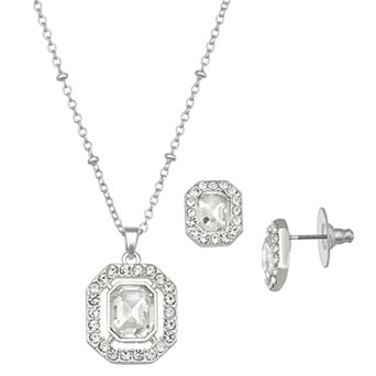 You're Invited Silver-Tone Crystal Pendant Necklace & Earring Set