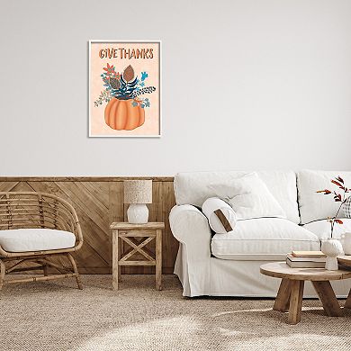 Stupell Home Decor Give Thanks Fall Botanical Blooms Framed Giclee Wall Art