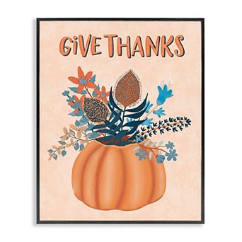 Stupell Home Decor Give Thanks Fall Botanical Blooms Framed Giclee Wall Art
