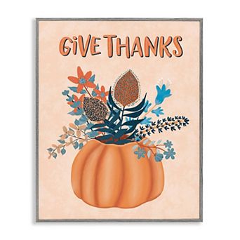 Stupell Home Decor Give Thanks Fall Botanical Blooms Framed Giclee Wall Art
