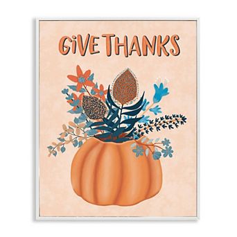 Stupell Home Decor Give Thanks Fall Botanical Blooms Framed Giclee Wall Art