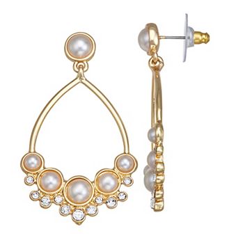 You're Invited Gold Tone Simulated Pearl Oval Drop Earrings