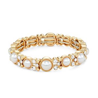 You're Invited Gold Tone Simulated Pearl Stretch Bracelet