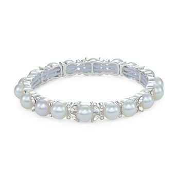 You're Invited Silver Tone Simulated Pearl Stretch Bracelet