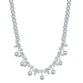 You're Invited Silver Tone Crystal Simulated Pearl Floral Necklace