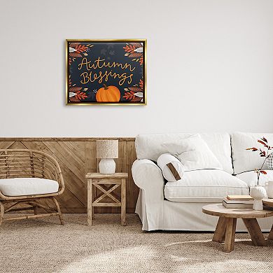 Stupell Home Decor Autumn Blessings Pumpkin Framed Canvas Wall Art