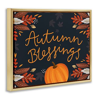 Stupell Home Decor Autumn Blessings Pumpkin Framed Canvas Wall Art