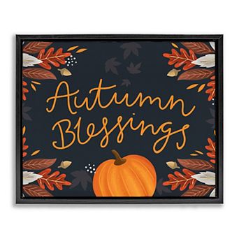 Stupell Home Decor Autumn Blessings Pumpkin Framed Canvas Wall Art