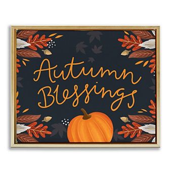 Stupell Home Decor Autumn Blessings Pumpkin Framed Canvas Wall Art