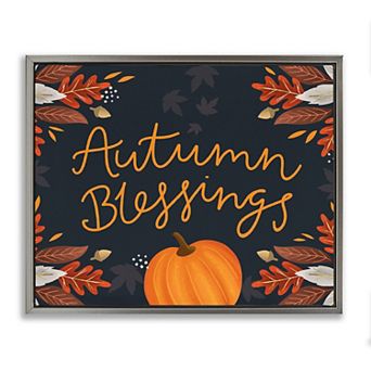 Stupell Home Decor Autumn Blessings Pumpkin Framed Canvas Wall Art