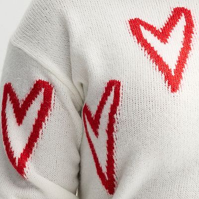 ルネ　ハート　ロゴ入り　ニット　34 　ホワイト Plus Size Chelsea & Theodore Long Sleeve Crew Neck Sweater With Hearts