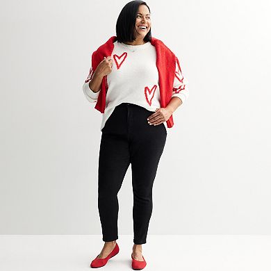 Plus Size Chelsea & Theodore Long Sleeve Crew Neck Sweater With Hearts