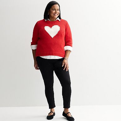 Plus Size Chelsea & Theodore Long Sleeve Crew Neck Heart Sweater