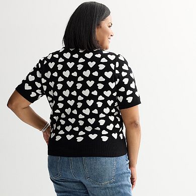Plus Size Chelsea & Theodore Short Sleeve Crew Neck Pullover Sweater