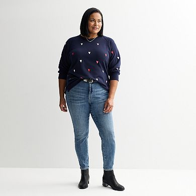 Plus Size Chelsea & Theodore Long Sleeve Embroidered Pullover Sweater