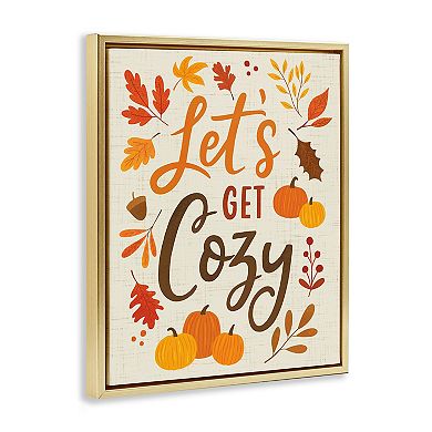 Stupell Home Decor Let's Get Cozy Autumnal Leaf Framed Canvas Wall Art
