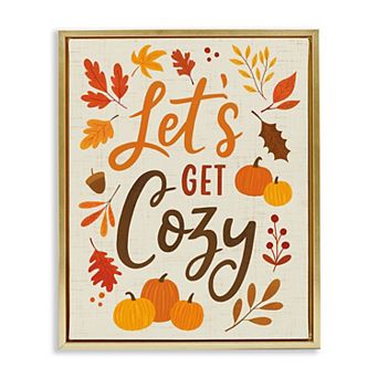Stupell Home Decor Let's Get Cozy Autumnal Leaf Framed Canvas Wall Art