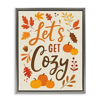 Stupell Home Decor Let's Get Cozy Autumnal Leaf Framed Canvas Wall Art