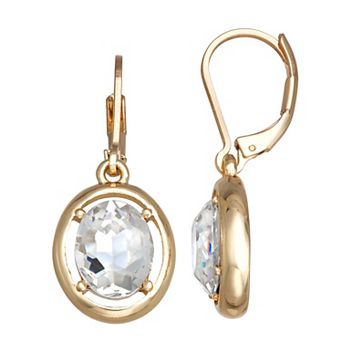 You're Invited Gold Tone Crystal Drop Leverback Earrings