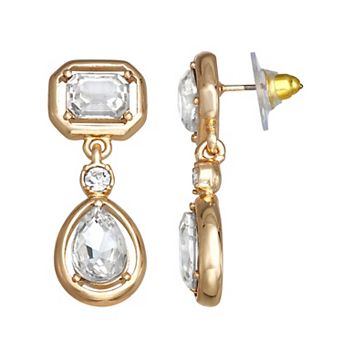 You're Invited Gold Tone Crystal Double Drop Post Earrings