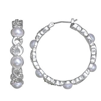 You're Invited Silver Tone Simulated Pearl Hoop Earrings
