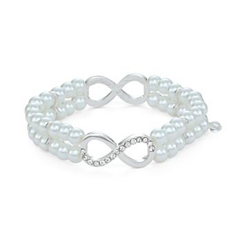 You're Invited Silver Tone Simulated Pearl Double Row Stretch Bracelet