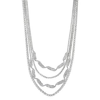 You're Invited Silver Tone Rhinestone Multirow Necklace