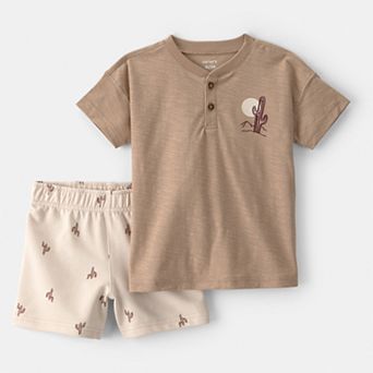 Toddler Boy Carter's 2 pc Desert Cactus Henley Top & Shorts Set