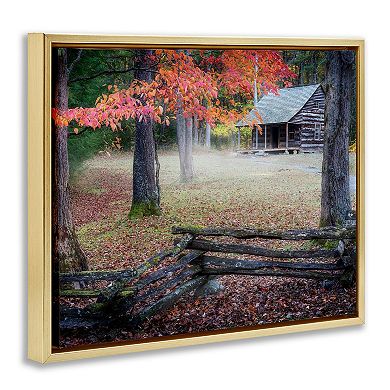 Stupell Home Decor Log Cabin Autumn Foliage Framed Canvas Wall Art