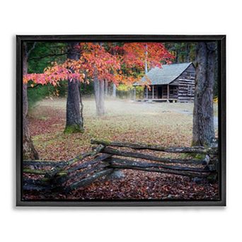 Stupell Home Decor Log Cabin Autumn Foliage Framed Canvas Wall Art