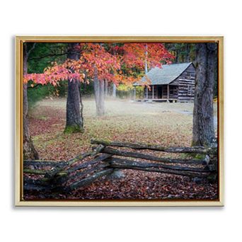 Stupell Home Decor Log Cabin Autumn Foliage Framed Canvas Wall Art