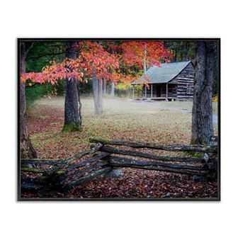 Stupell Home Decor Log Cabin Autumn Foliage Framed Giclee Wall Art