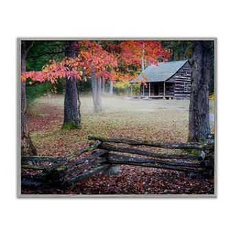 Stupell Home Decor Log Cabin Autumn Foliage Framed Giclee Wall Art