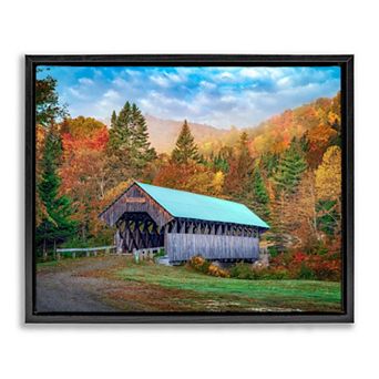 Stupell Home Decor Woodland Covered Bridge Framed Canvas Wall Art