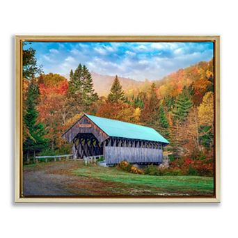 Stupell Home Decor Woodland Covered Bridge Framed Canvas Wall Art