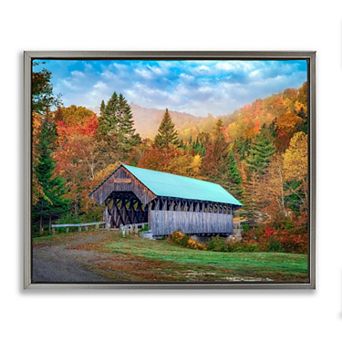 Stupell Home Decor Woodland Covered Bridge Framed Canvas Wall Art