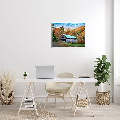 Stupell Home Decor Woodland Covered Bridge Mountain Framed Giclee Wall Art