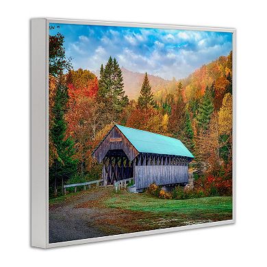Stupell Home Decor Woodland Covered Bridge Mountain Framed Giclee Wall Art