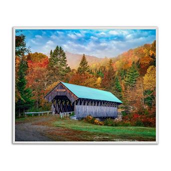 Stupell Home Decor Woodland Covered Bridge Mountain Framed Giclee Wall Art