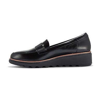 Clarks® Sharon Pace Women's Leather Slip-On Wedge Heel Loafers