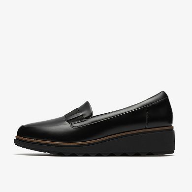 Clarks® Sharon Pace Women's Leather Slip-On Wedge Heel Loafers