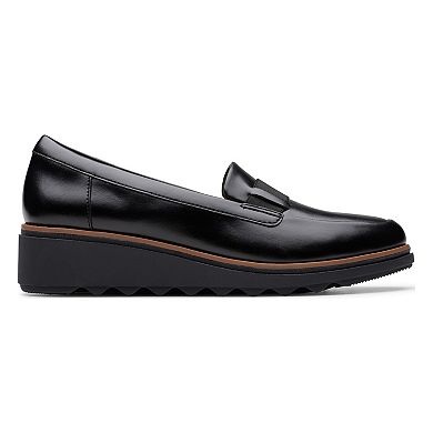 Clarks® Sharon Pace Women's Leather Slip-On Wedge Heel Loafers